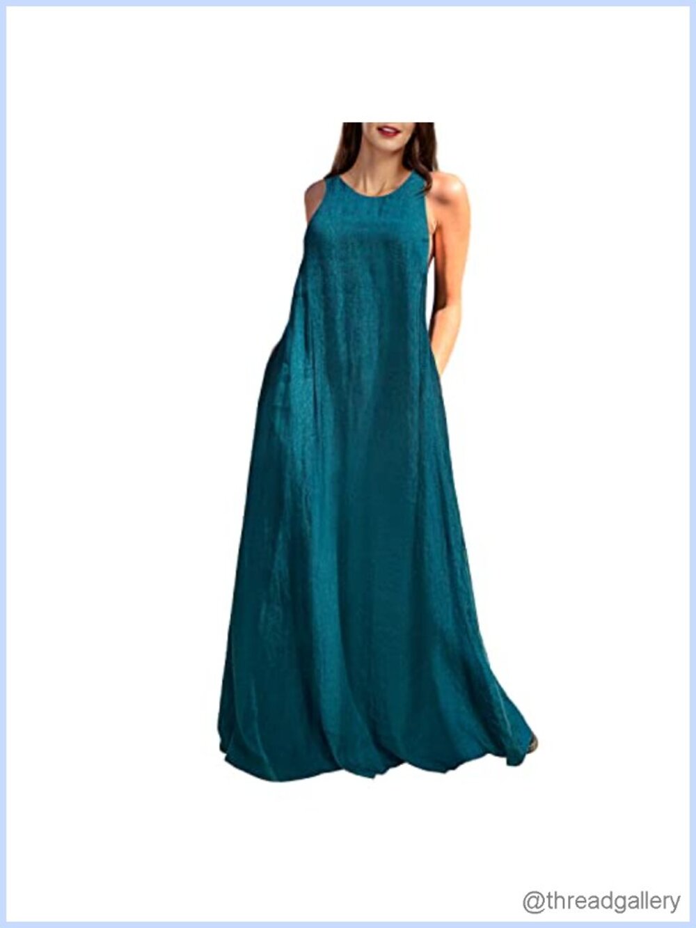 Linen Cotton Maxi Dress Sleeveless Racerback with Pockets Casual